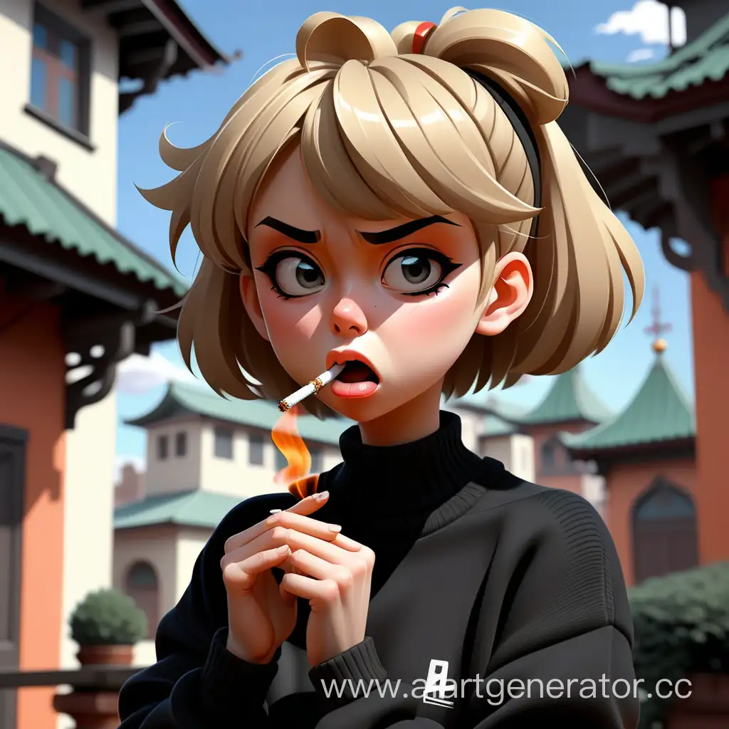 Anime-Loli-Girl-Smoking-in-Russian-Courtyard