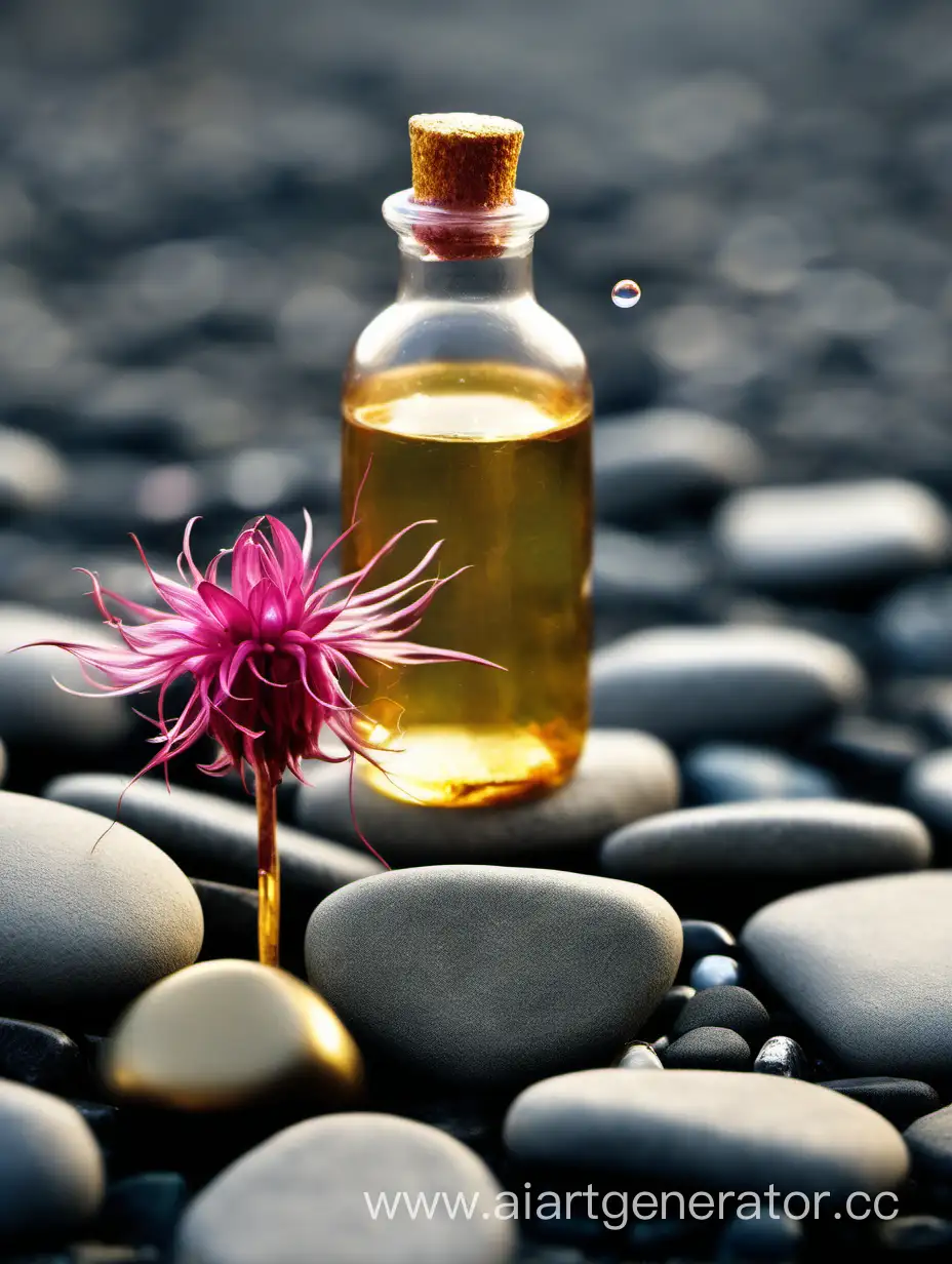 Monarda-Flower-with-Golden-Soap-Bubbles-and-Spa-Stones