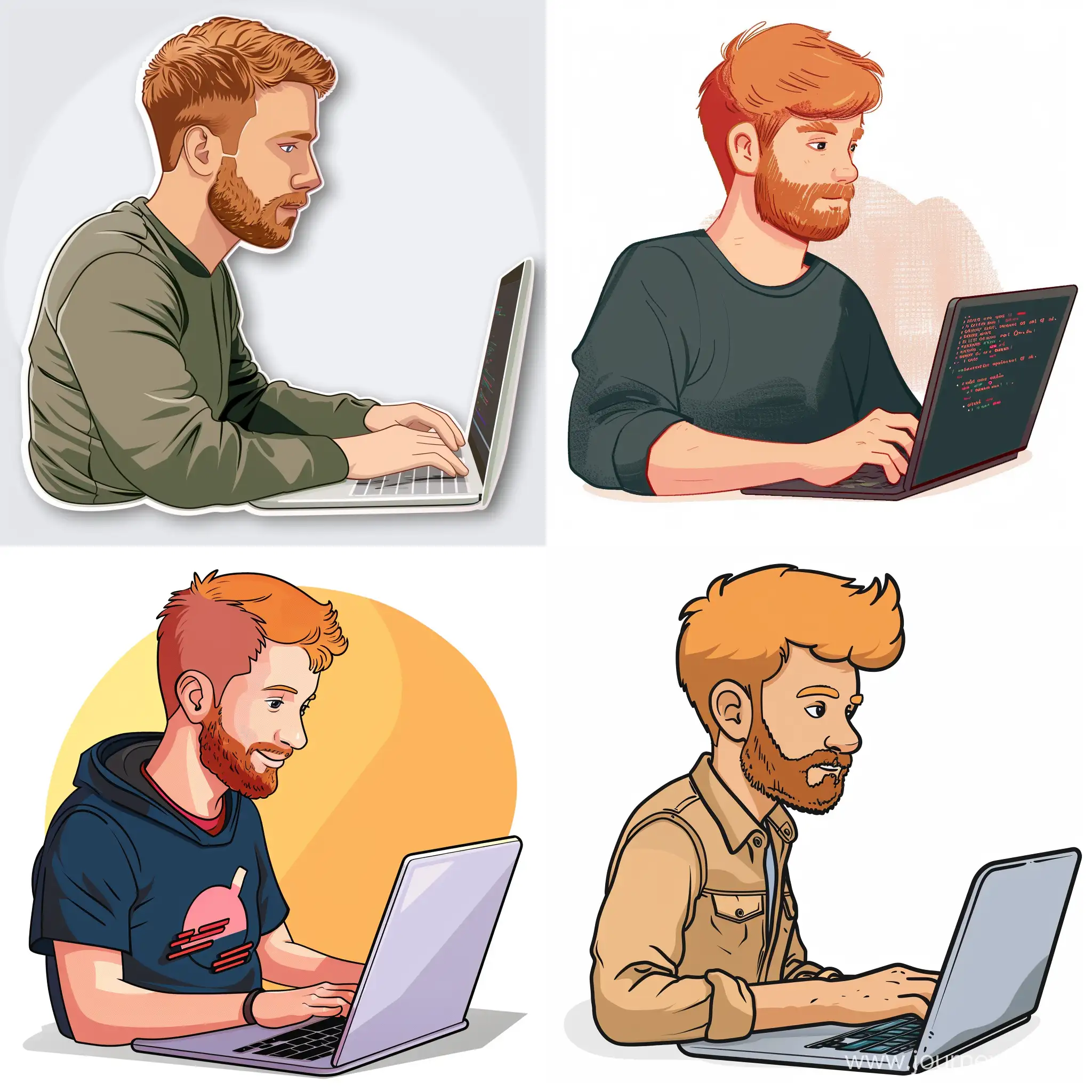 memoji of a 25 year old man with short ginger hair and beard coding in a laptop looking cool from the side --v 6 --ar 1:1 --no 92807