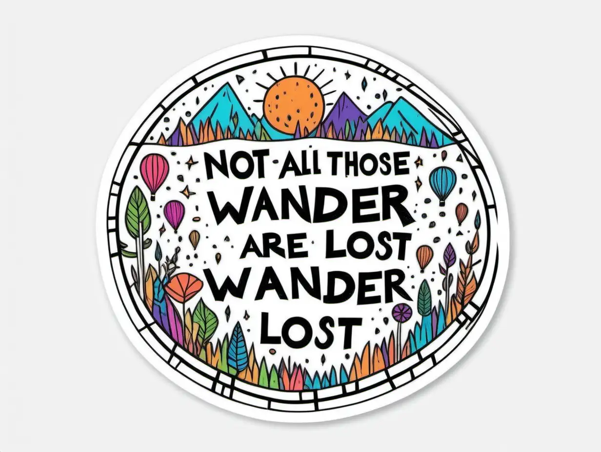 /imagine prompt: Not All Those Who Wander are Lost, Sticker, Adorable, Tertiary Color, Art brut style, Contour, Vector, White Background, Detailed
