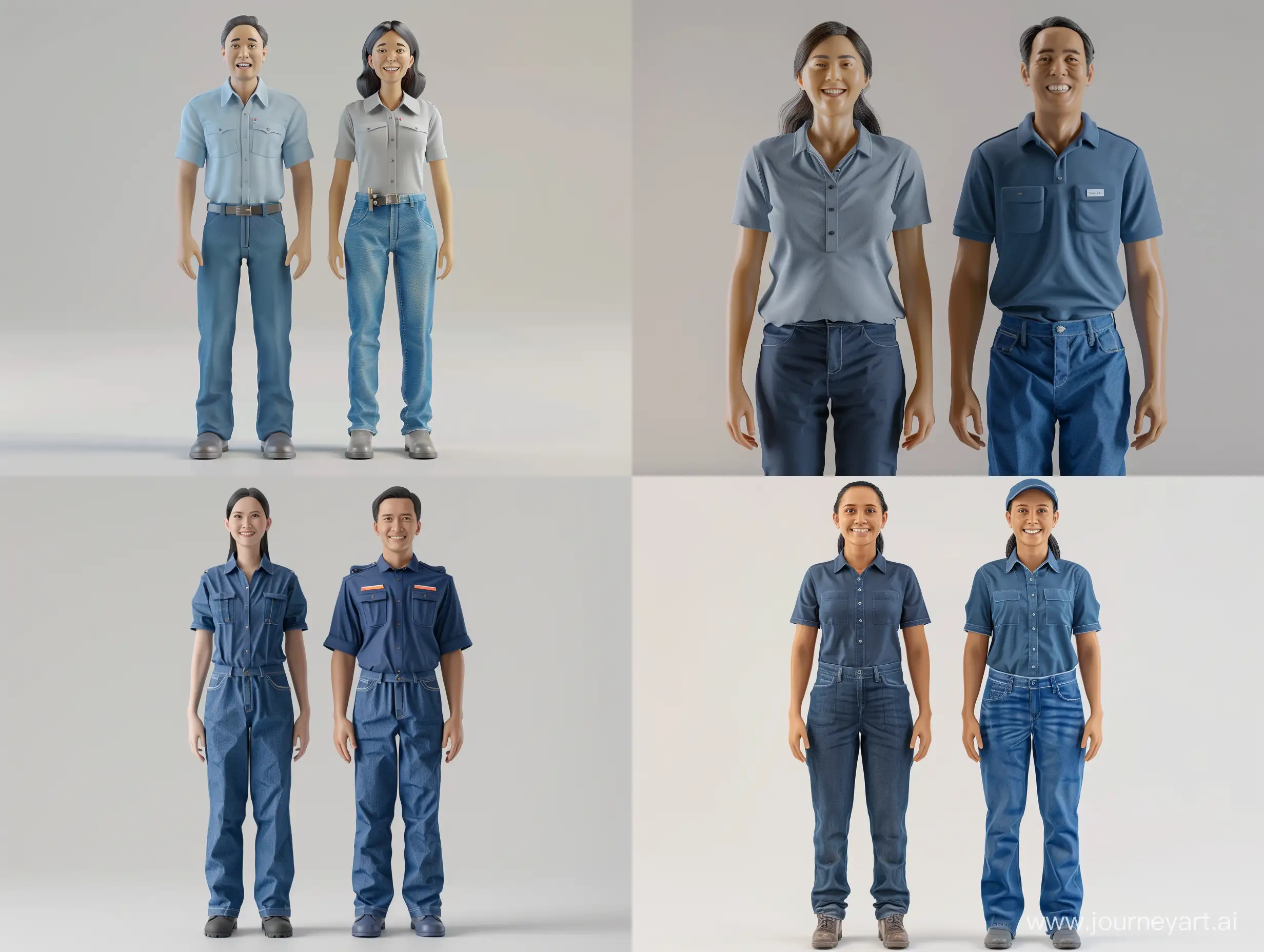 Indonesian-Government-Employees-Smiling-in-Blank-Office-Field-Shirts-and-Blue-Levis-Pants