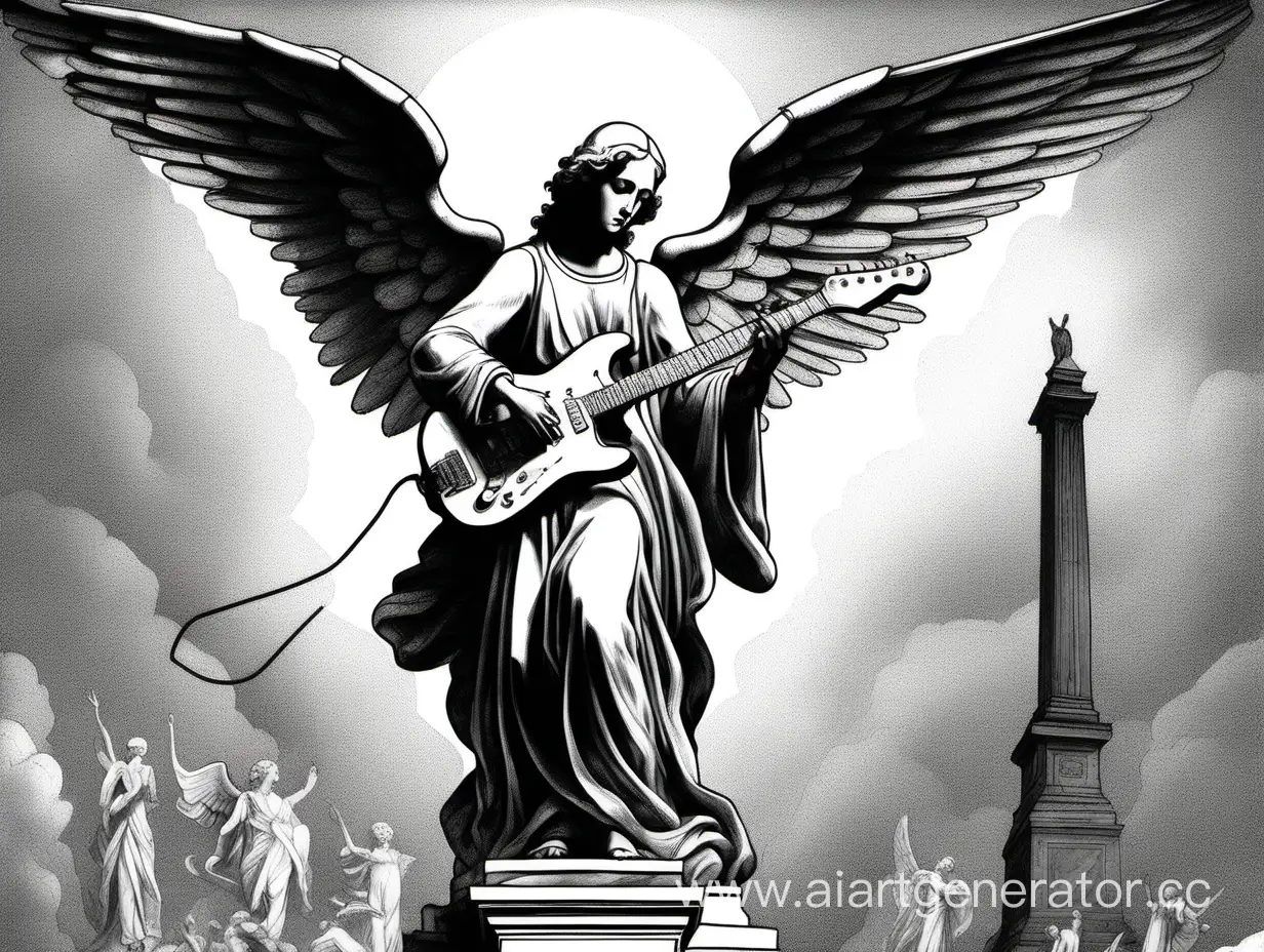 Monochrome-Angel-Monument-with-Electric-Guitar