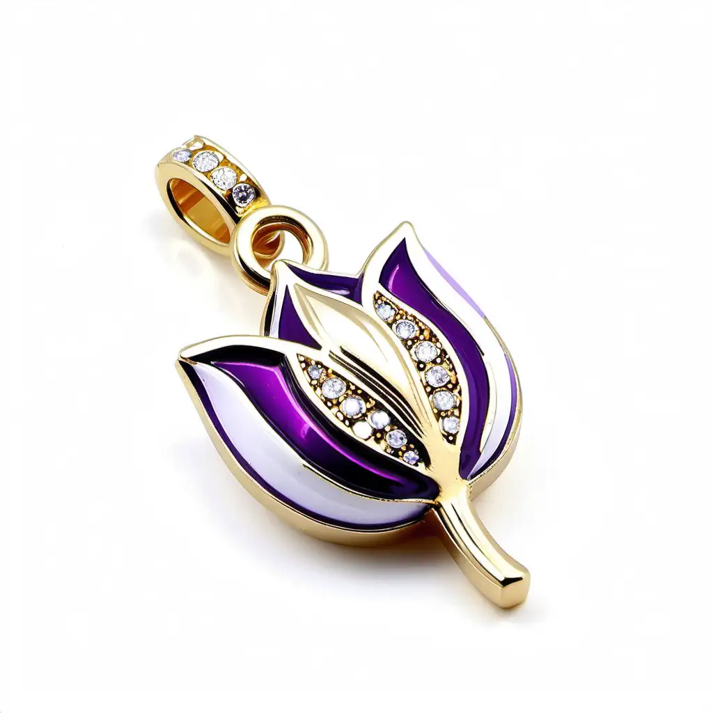 Elegant Purple and Gold Tulip Charm with Rhinestone on White Background