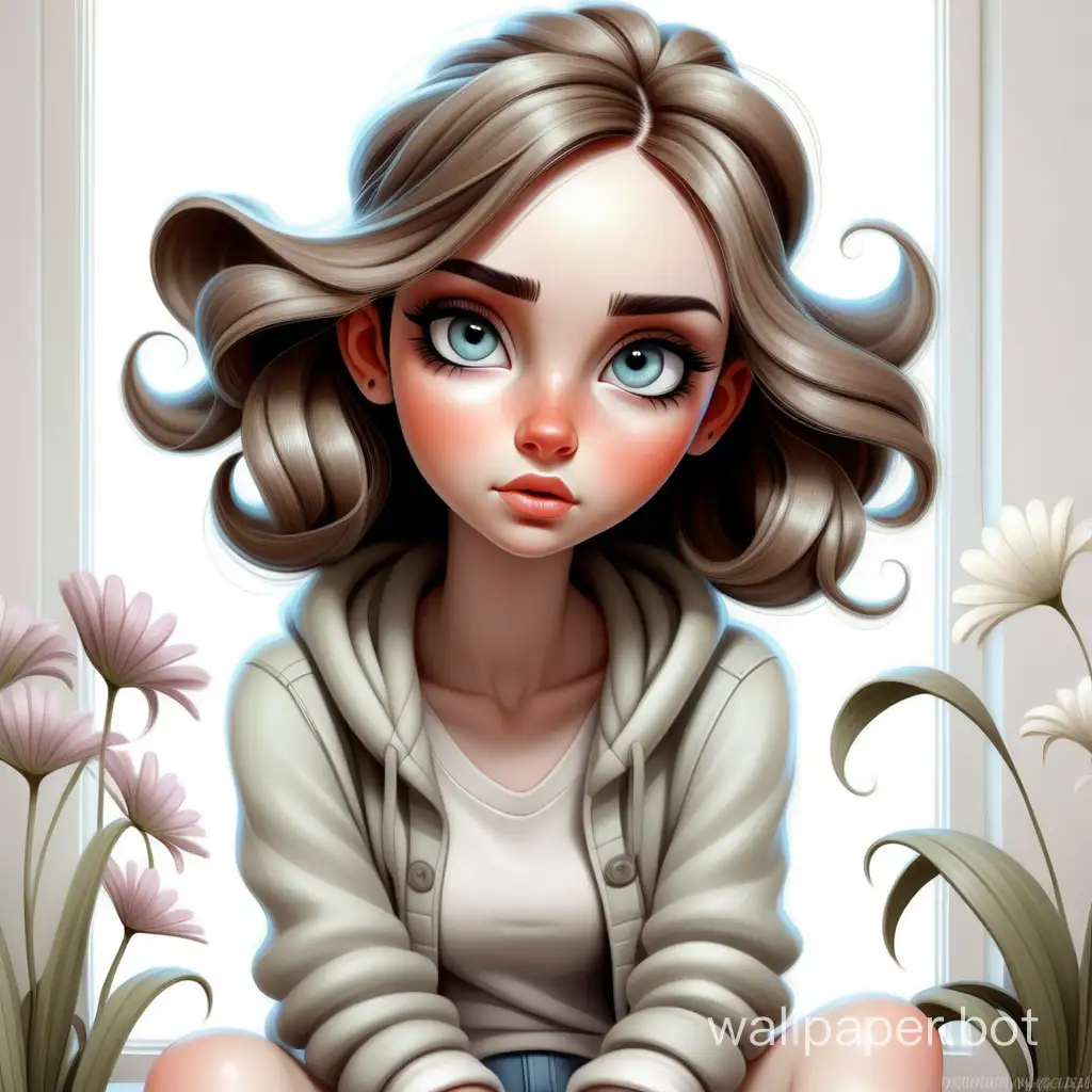 Realistic-Drawing-of-a-Girl-with-Clear-Skin-and-Neat-Eyelashes-in-Spring-Clothing