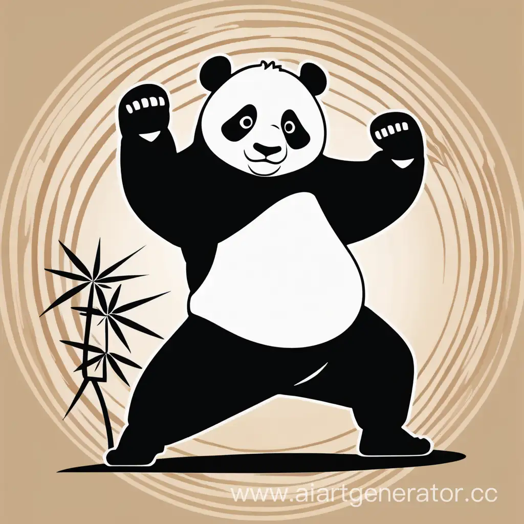 Panda doing tai chi, in style of retro japanese vector art