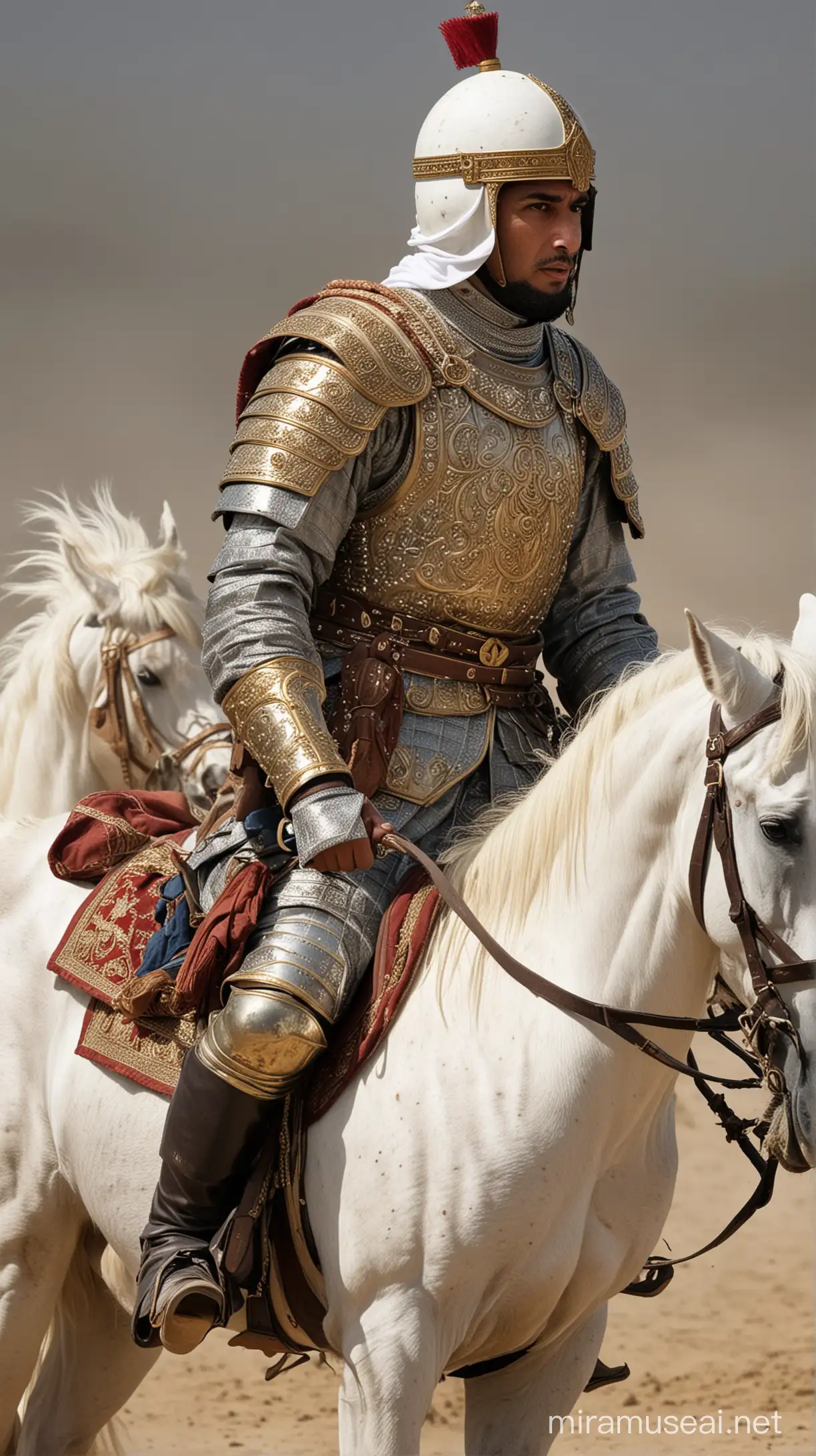 Muslim General Riding Armored White Horse