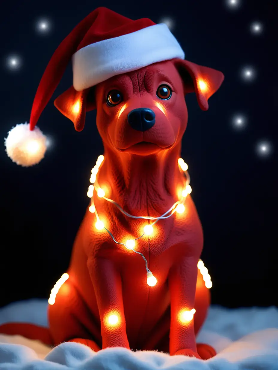 Festive Christmas Lights with a Playful Red Dog