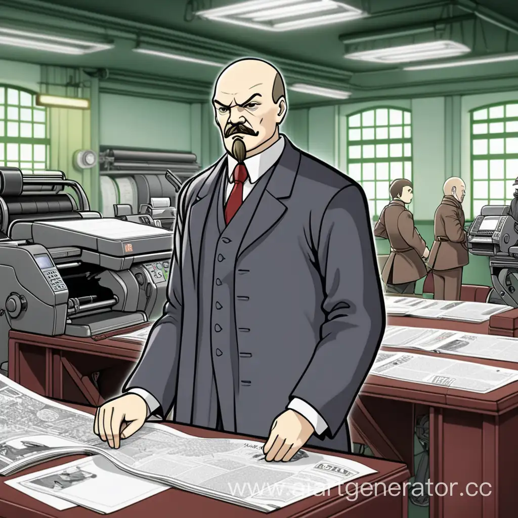 Lenin-Working-at-Krasnodar-Printing-House-Anime-Style-Illustration