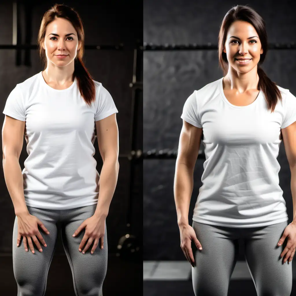 Diverse Angles of CrossFit Women in White TShirts Exercising at the Gym
