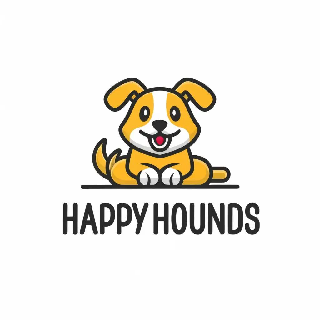 a logo design,with the text "Happy Hounds", main symbol:A happy carton-ish dog,Moderate,clear background