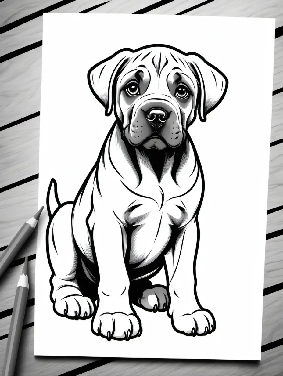 simple black and white line art of a Cane Corso
  puppy for a kids coloring book --ar 3:2 --s 10
