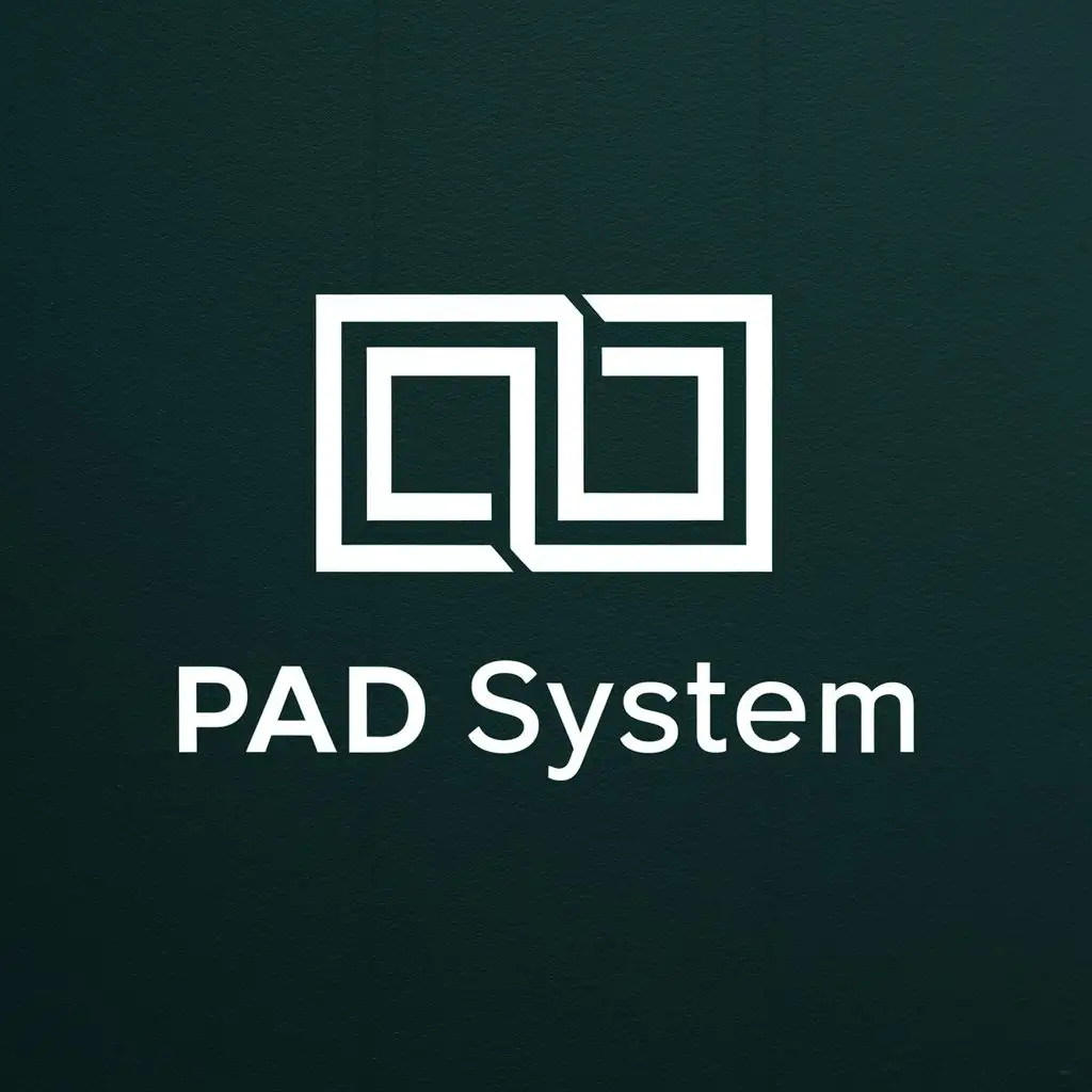 logo, "Design a logo for our innovative AI-powered postal package sorting device. The logo should feature two nested squares, symbolizing the efficiency and precision of our technology. Capture the essence of automation, intelligence, and seamless sorting process in the design. Make sure the logo reflects modernity and innovation while maintaining a professional and trustworthy appeal.", with the text "pad system", typography, be used in Technology industry