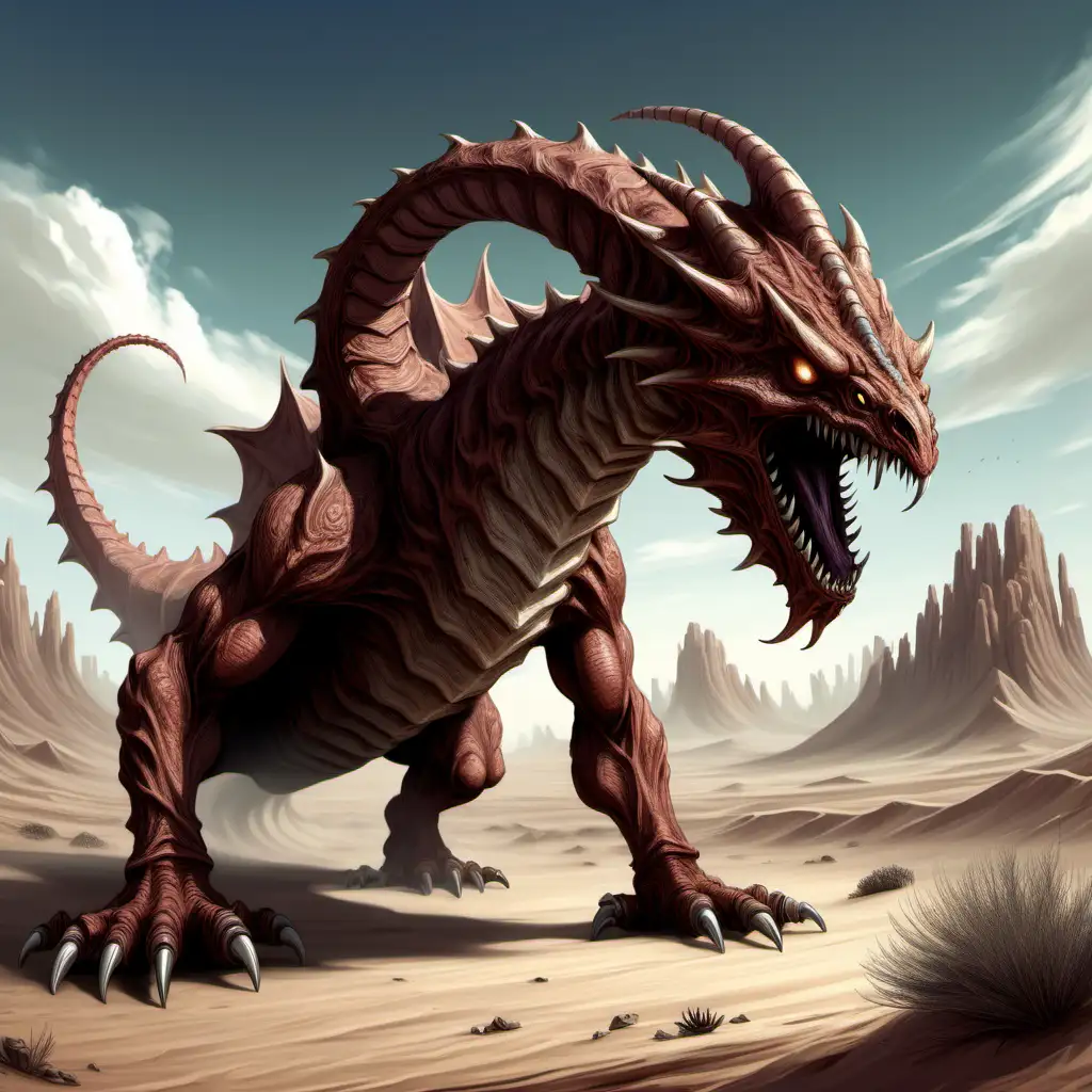 BURROWING GIANT EARTH WYRM, WITH NO WINGS AND NO LEGS AND NO FEET, DESERT LANDSCAPE