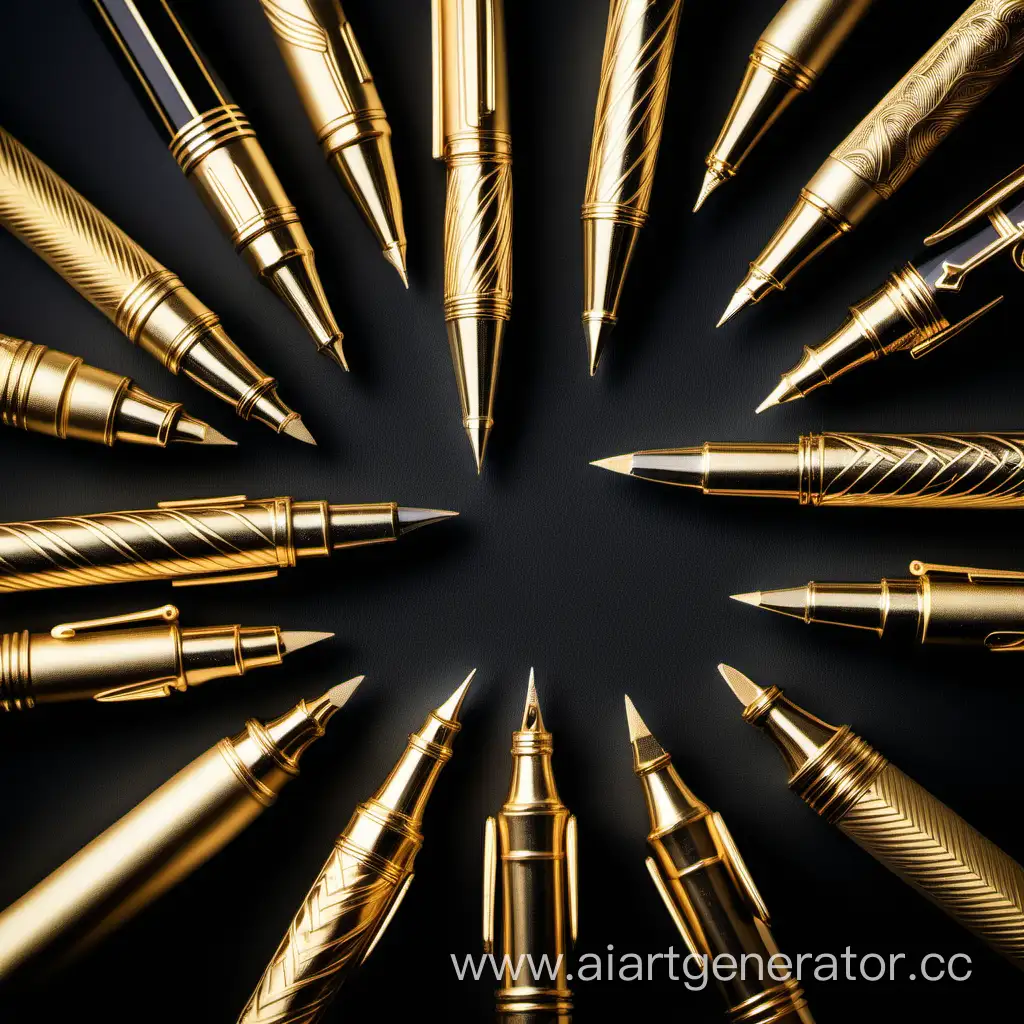 Elegant-Brand-Communication-Commercial-Photo-with-Gold-Pens-on-Black-Background