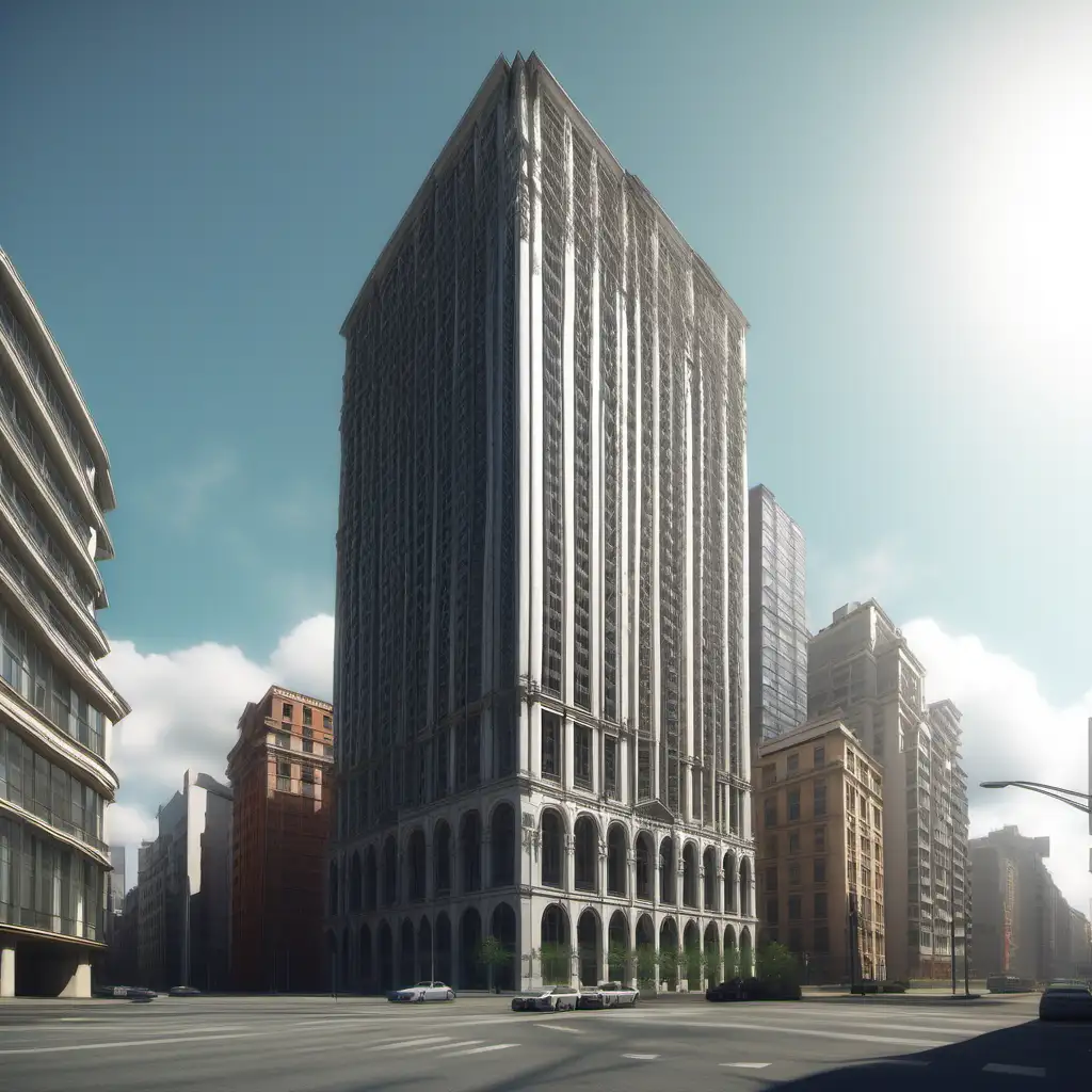 Majestic Tall Building in Photorealistic LowAngle View