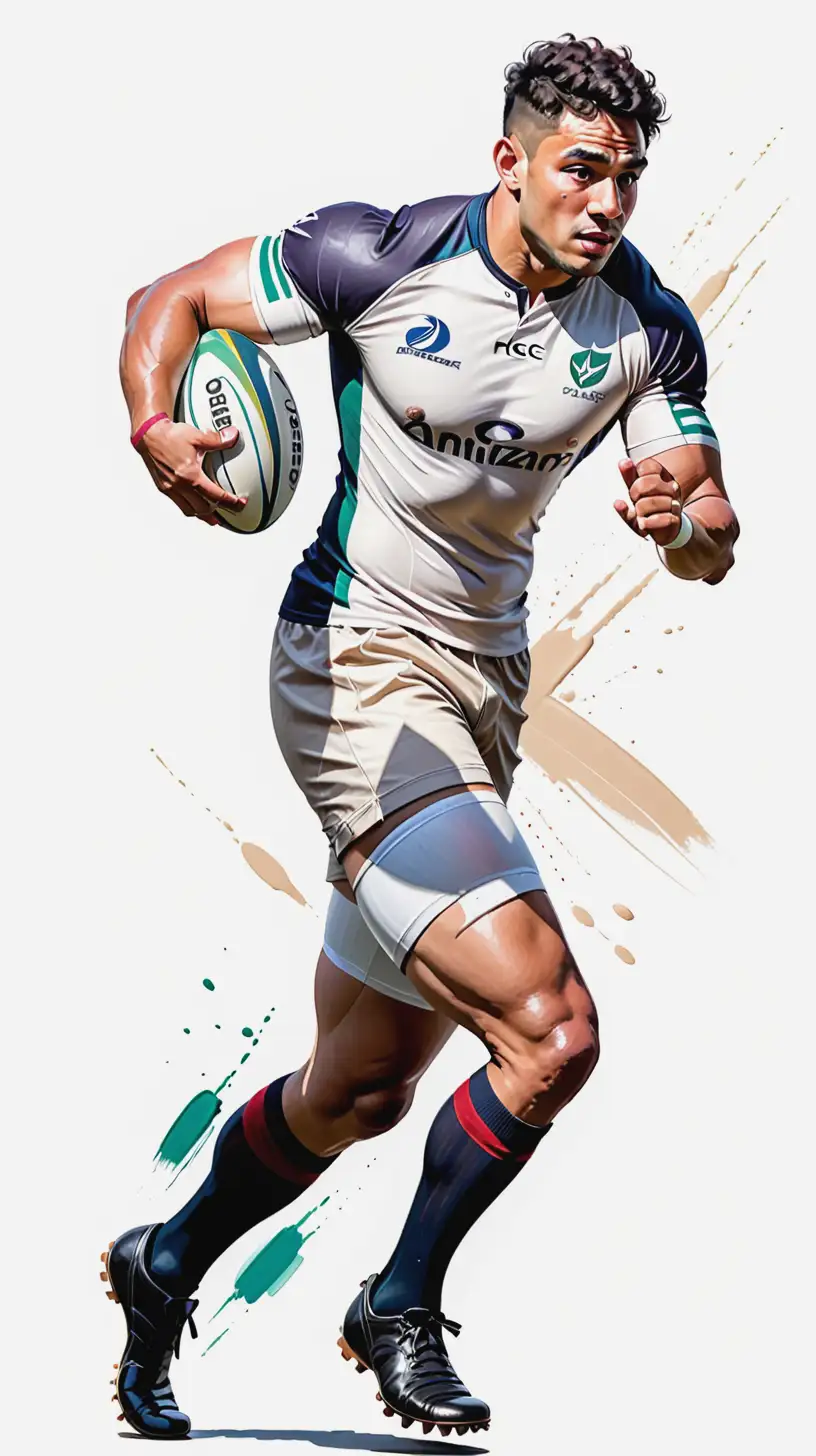 Mixed Race Rugby Player FullLength on White Background with Abstract Strokes