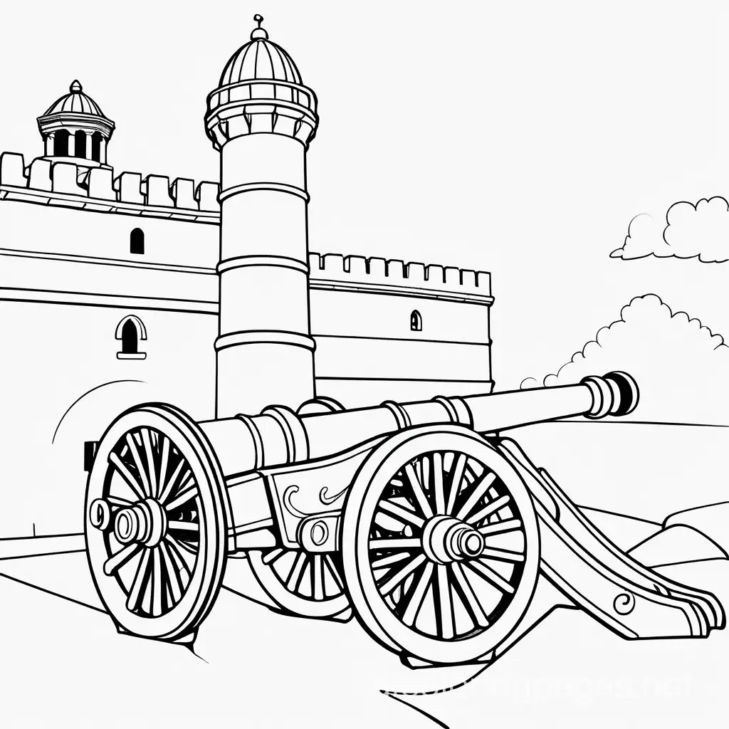 St-Augustine-Fort-Cannons-Coloring-Page-Black-and-White-Line-Art-on-White-Background
