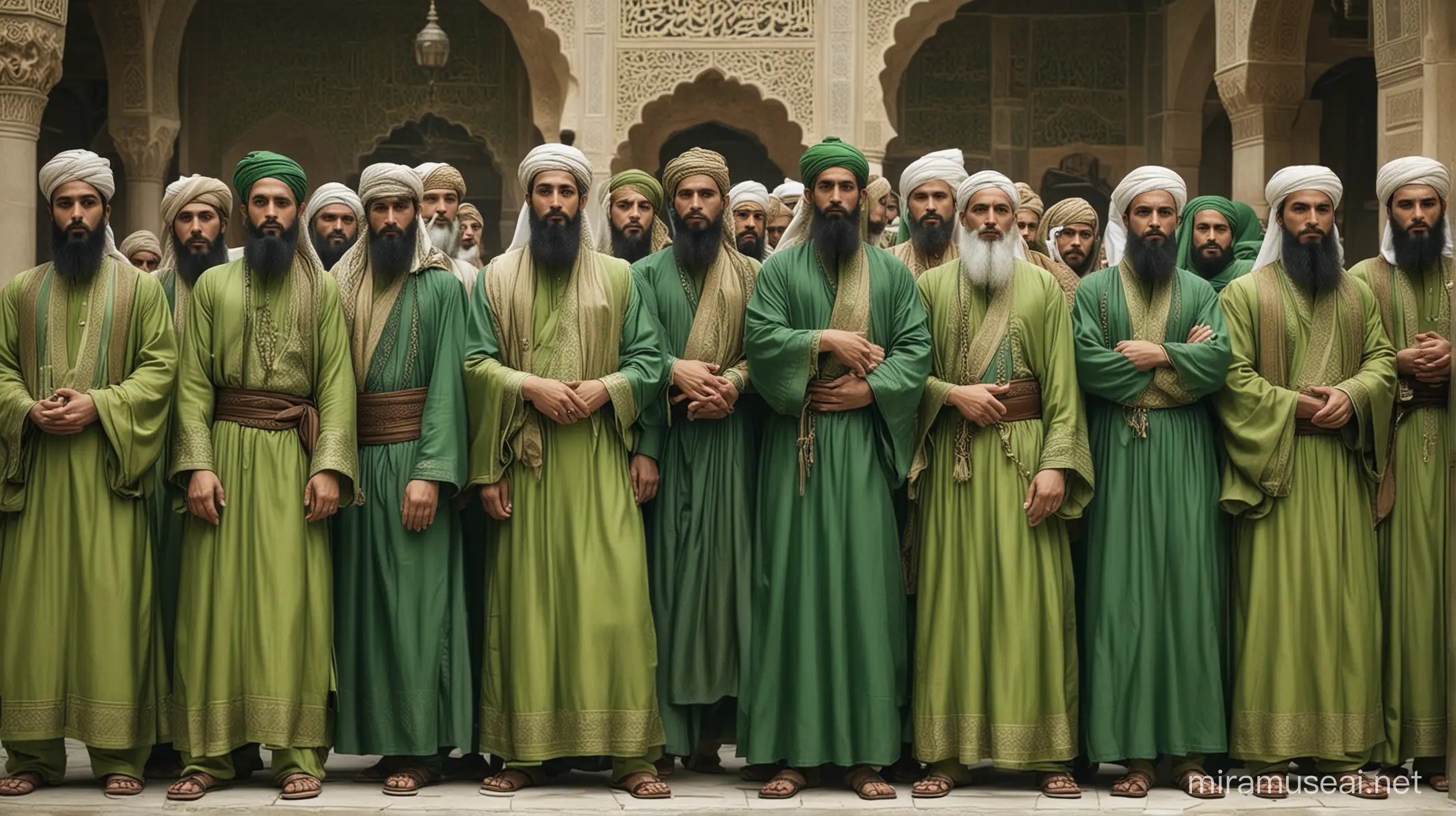 Twelve Muslim Caliphs Wearing Traditional Green Garments