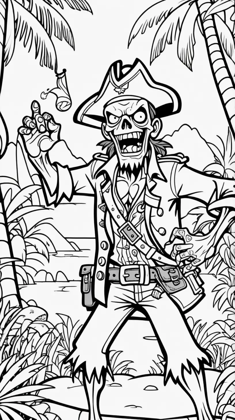 Cheerful Zombie Pirates in a Jungle Adventure Coloring Book Style