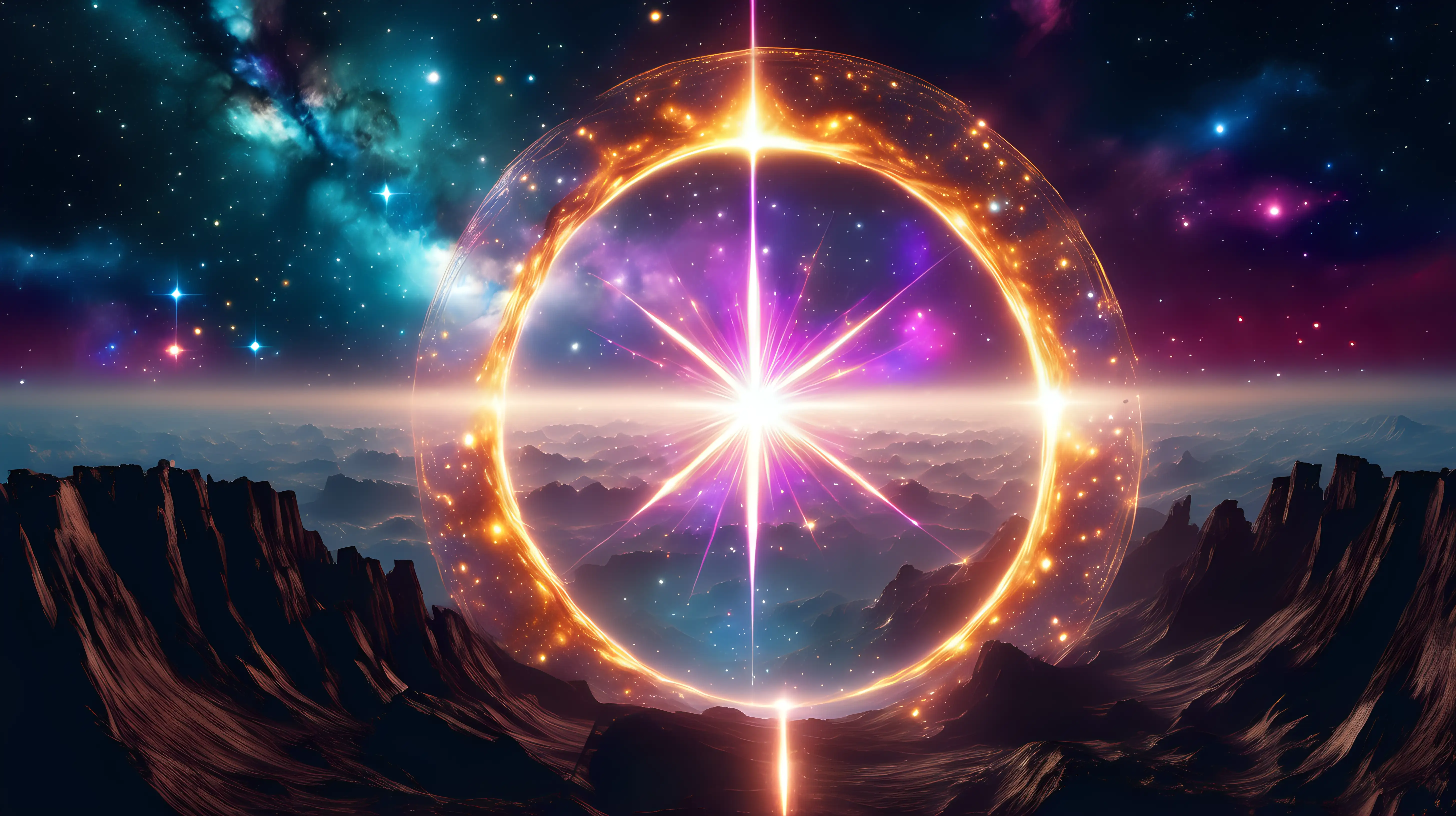 Generate a mesmerizing AI image of a cosmic portal opening in a star-filled sky, setting the stage for an epic and otherworldly streaming experience