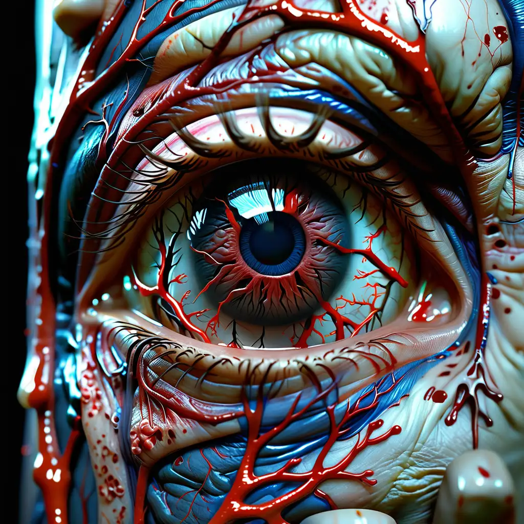 Surreal Fusion of Anatomy Lifelike Eyes and Blood Veins in Walls