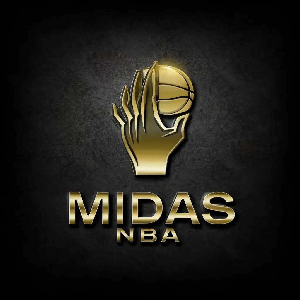 a logo design, with the text M I D A S NBA, main symbol: A gold hand with a basketball, black background., Moderate, be used in Sports Fitness industry, clear background