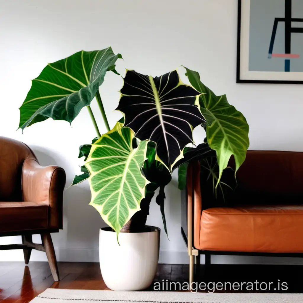 Alocasia amazonica plant in living room
