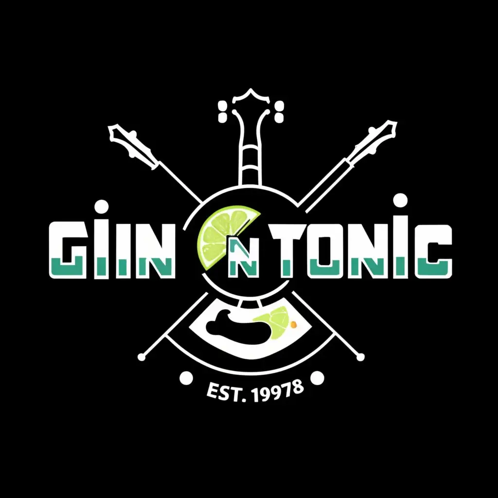a logo design,with the text "GIN 'N TONIC", main symbol:Lime wedge and electric guitar. Make the lime wedge part of the guitar,complex,be used in Entertainment industry,clear background