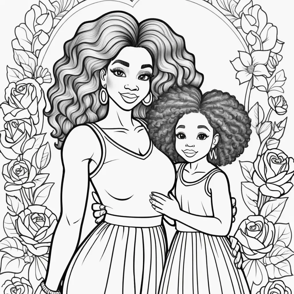 Beautiful Black Mommy and Me Coloring Page for Valentines Day Fun
