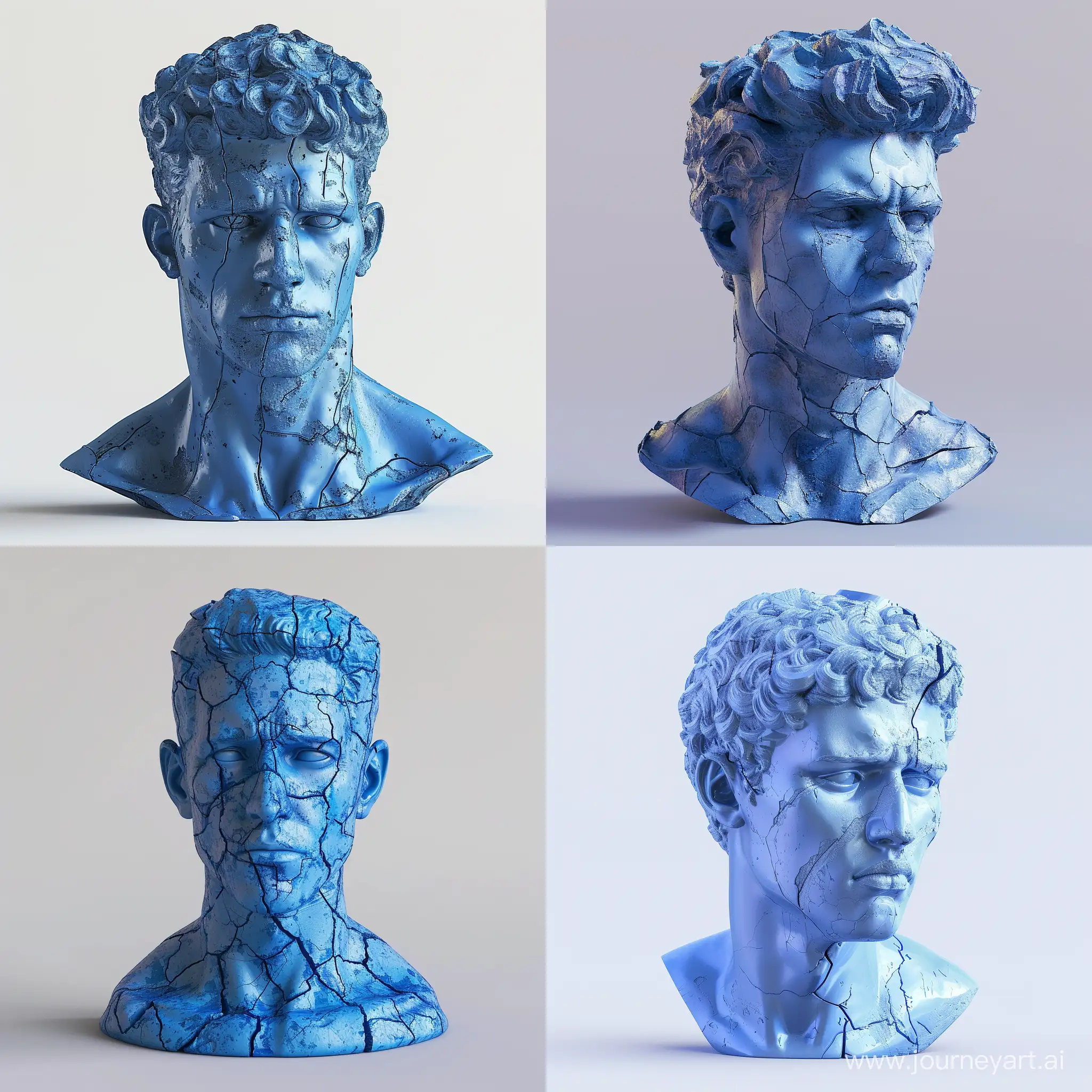 A Blue Sculpture of Men, Bust Style, Blistered Texture, Headshot Pose, Affinity Designer Software, High Precision --v 6.0