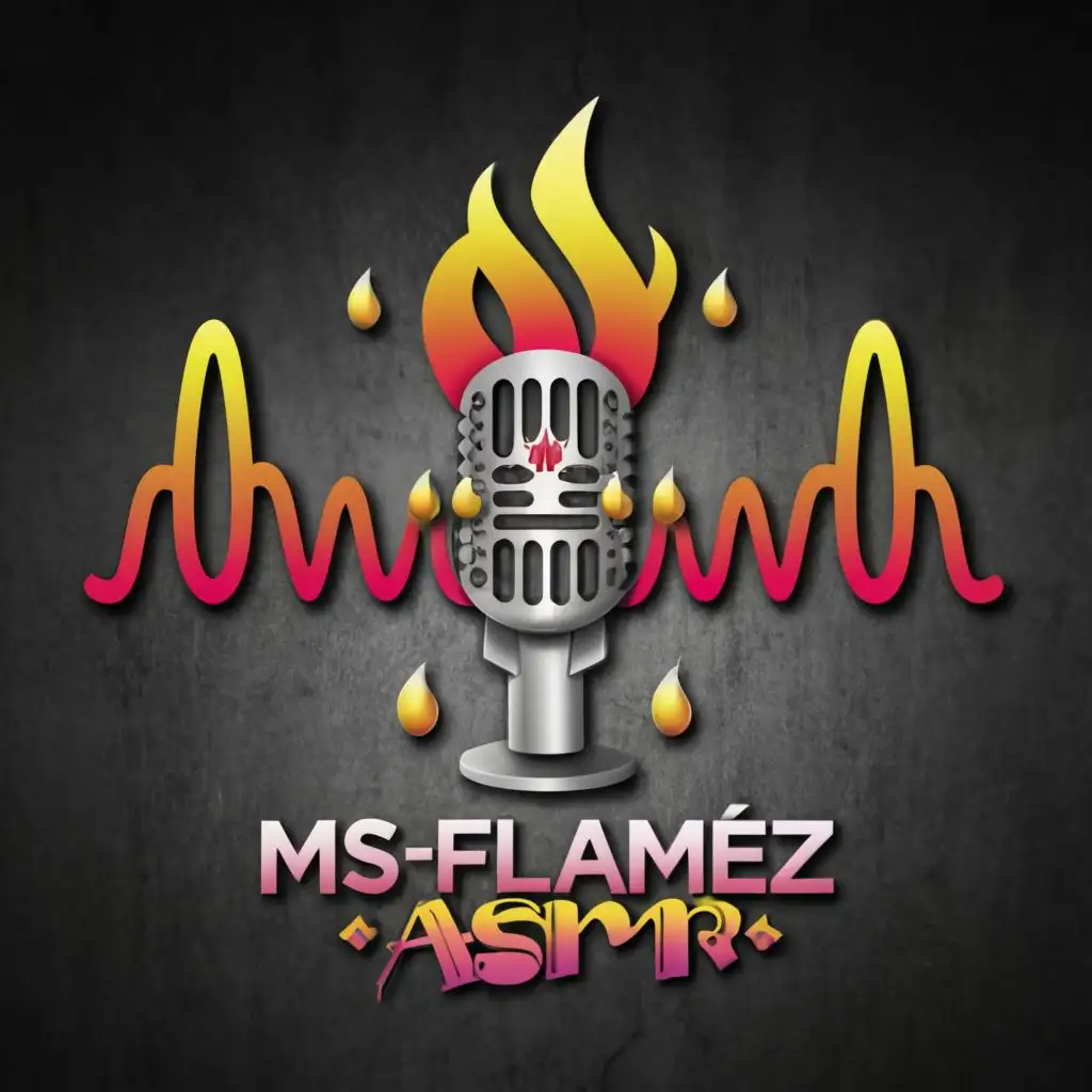 logo, flames, rose pink candles, rose pink, 3d, microphone, mouth, soundwaves like fire, realistic fire, simple, with the text "MsFlamez ASMR", typography