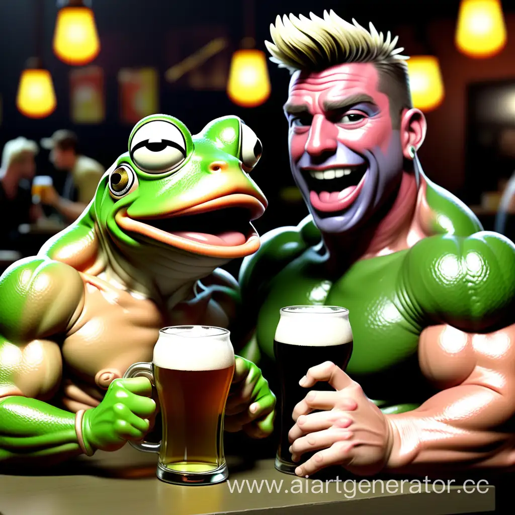Gachi-Frog-Pepe-and-Billy-Herrington-Enjoying-a-Beer-Together