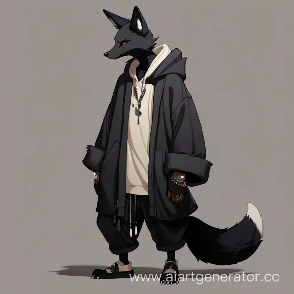 Stylish-Black-Fox-Man-in-Oversized-Attire-with-Multiple-Earrings