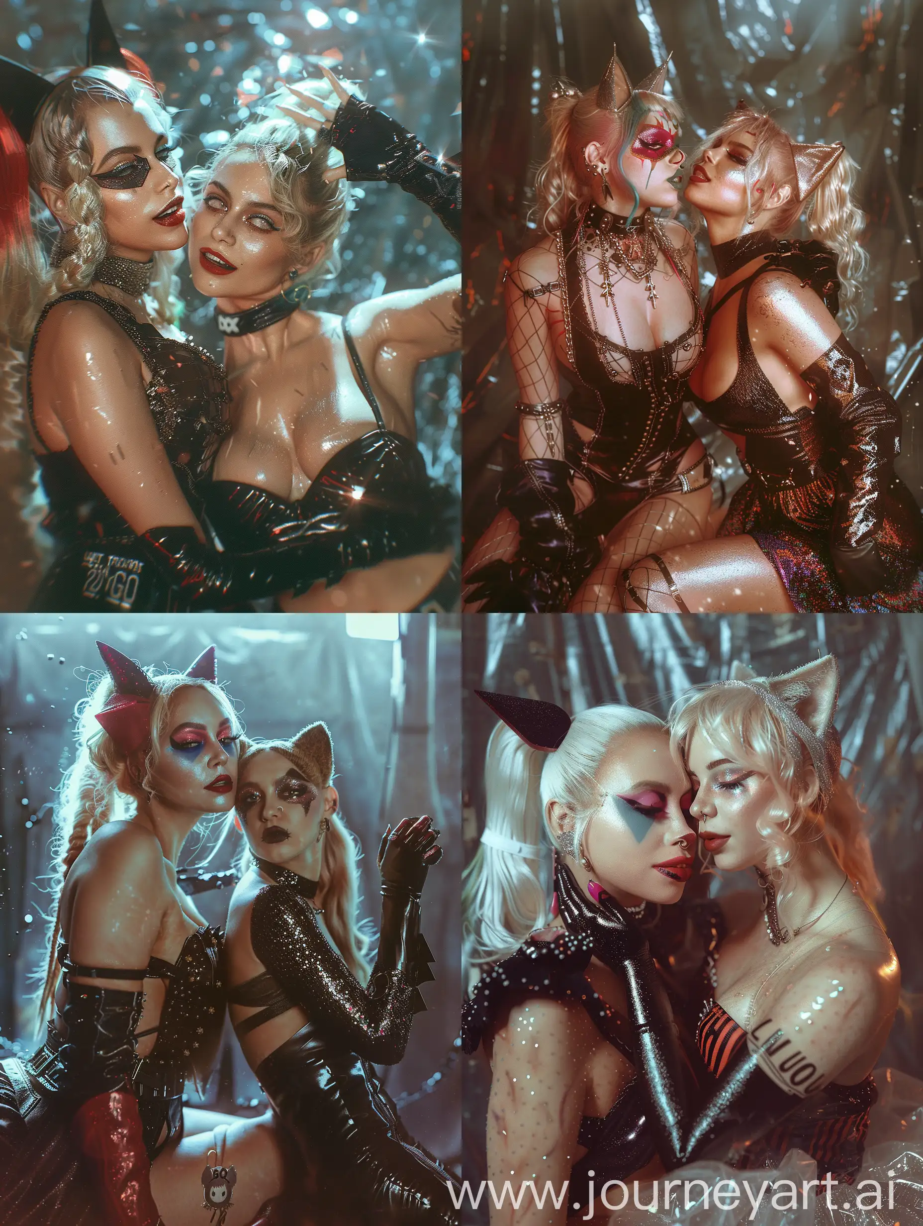 Lady-Gaga-as-Harley-Quinn-and-Ariana-Grande-as-Cat-Woman-Cinematic-Photoshoot-with-Dramatic-Lighting