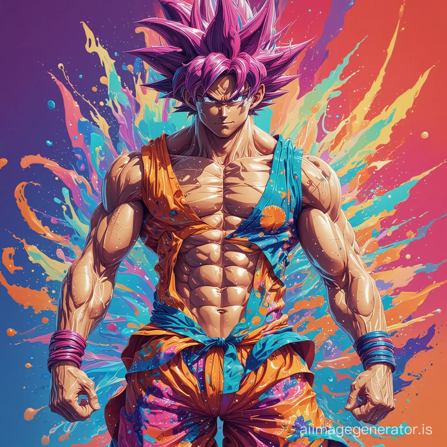 Vibrant Psychedelic Goku Enjoying Beach Fun AI Image Generator