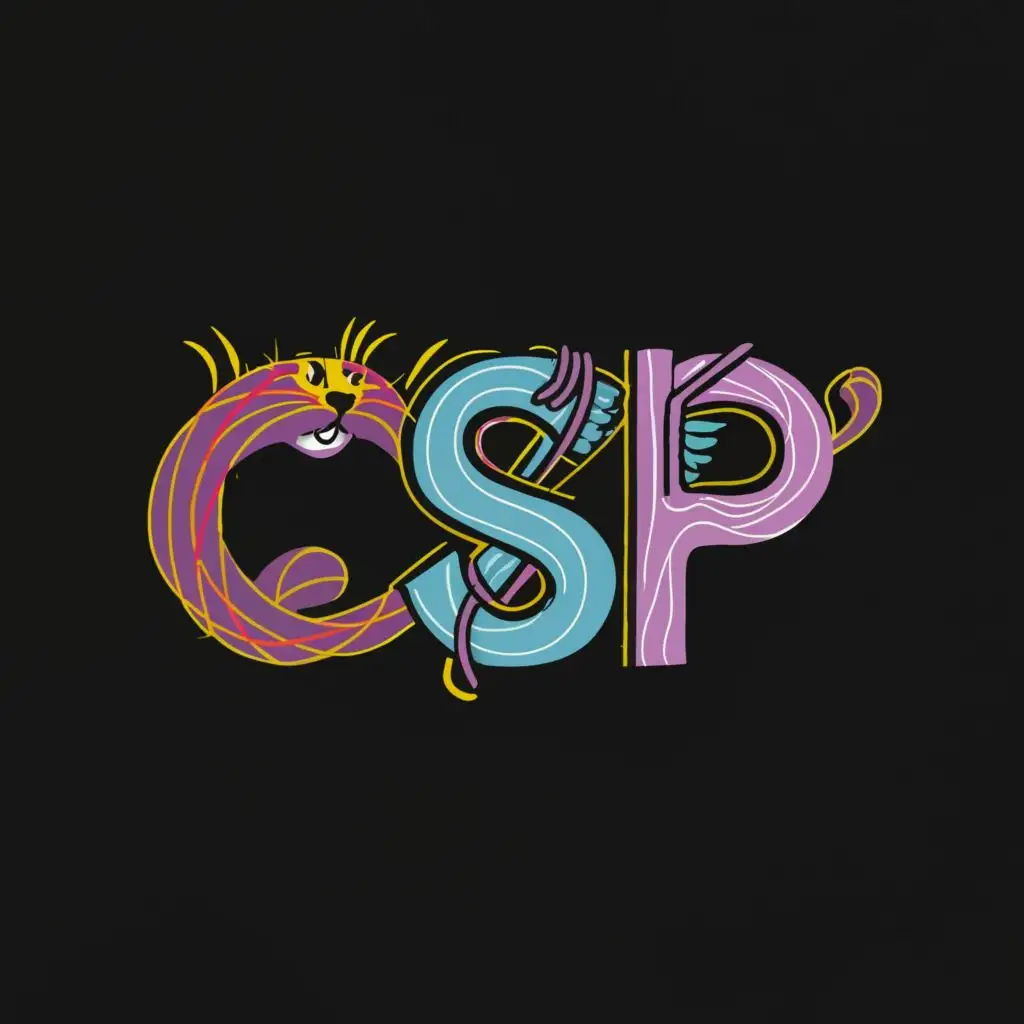 logo, Cat, Scratching Post, yarn, claws, colorful, dark, with the text "CSP", typography, be used in Entertainment industry