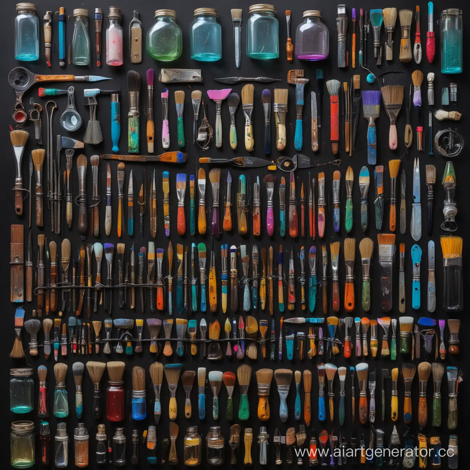 Artists-Workshop-with-Colorful-Glasses-and-Illuminated-Tools