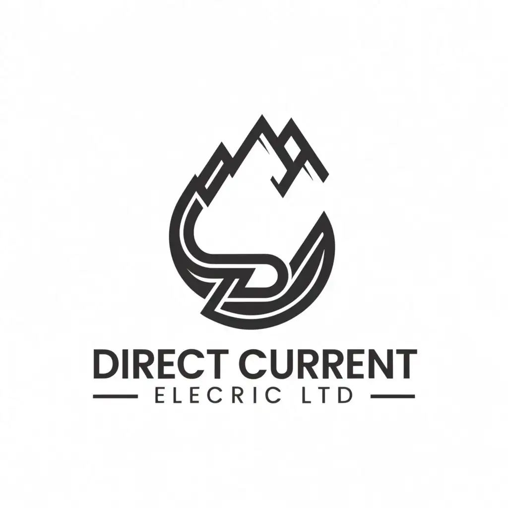 a logo design,with the text "Direct Current Electric Ltd.", main symbol:electrical symbol with mountains and the letters DC included,Minimalistic,be used in Construction industry,clear background