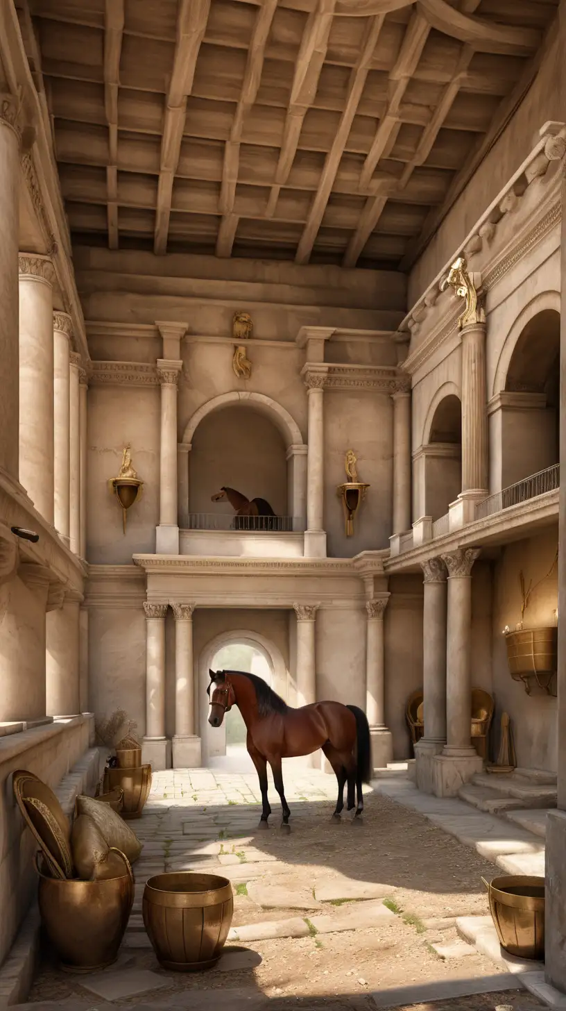 a luxurious horse stable in ancient Rome
