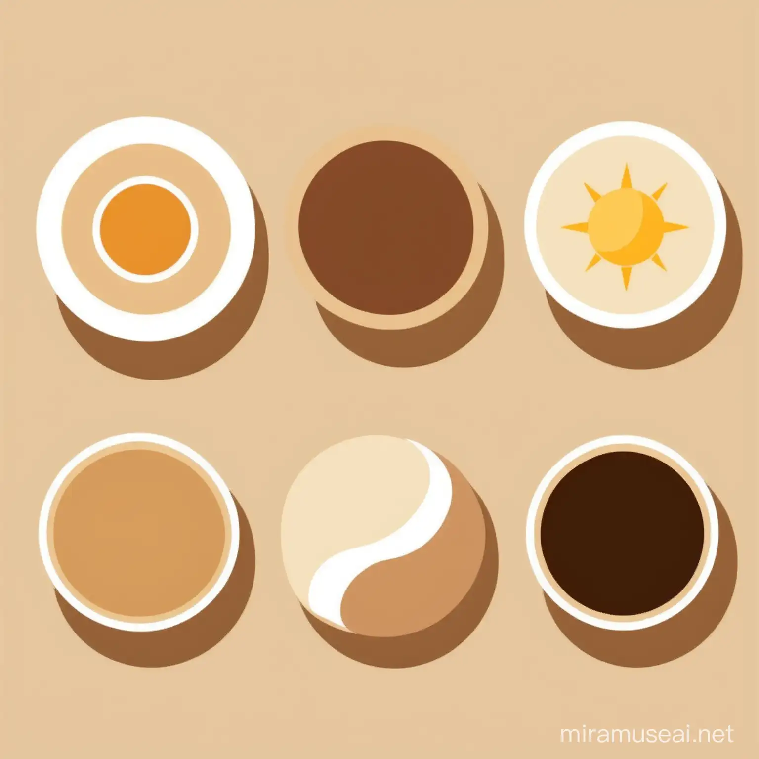 Warm Brown Icons Coffee Cup Lips and Sun