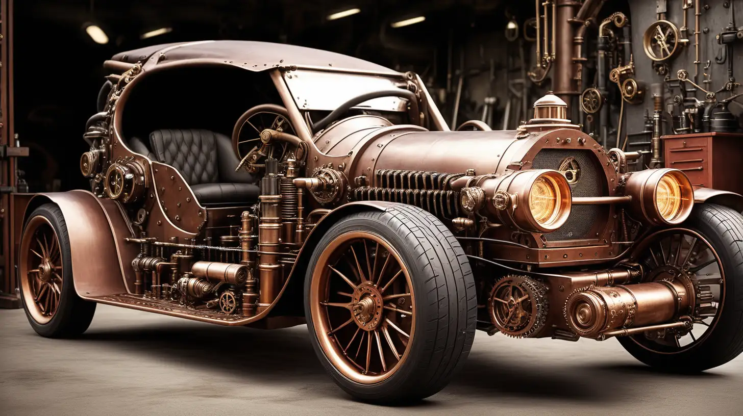Steampunk Car Mechanic in HighSpeed Action