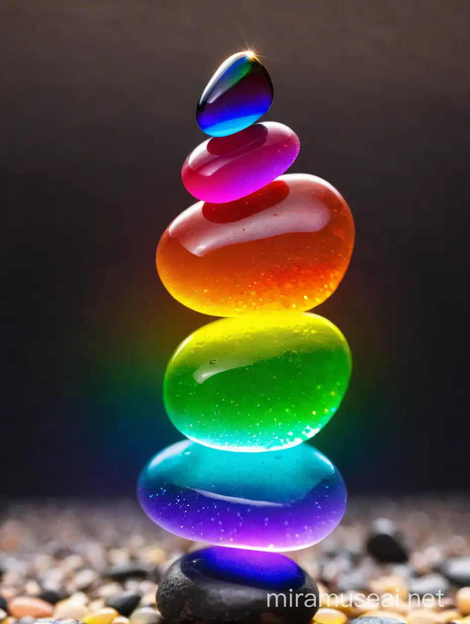 Rainbow pebbles on a rocks