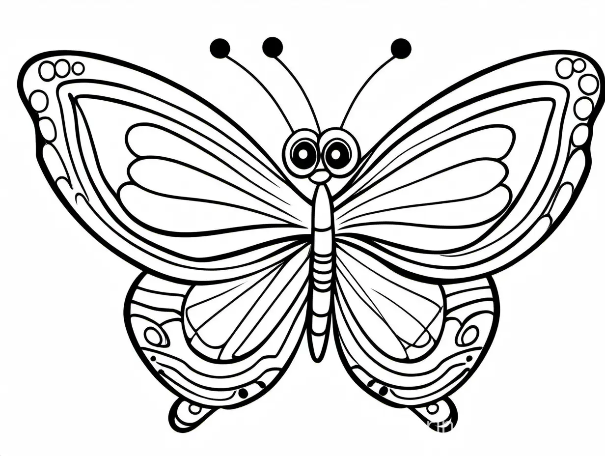 simple cute butterfly, Coloring Page, black and white, line art, white background, Simplicity, Ample White Space. The background of the coloring page is plain white to make it easy for young children to color within the lines. The outlines of all the subjects are easy to distinguish, making it simple for kids to color without too much difficulty