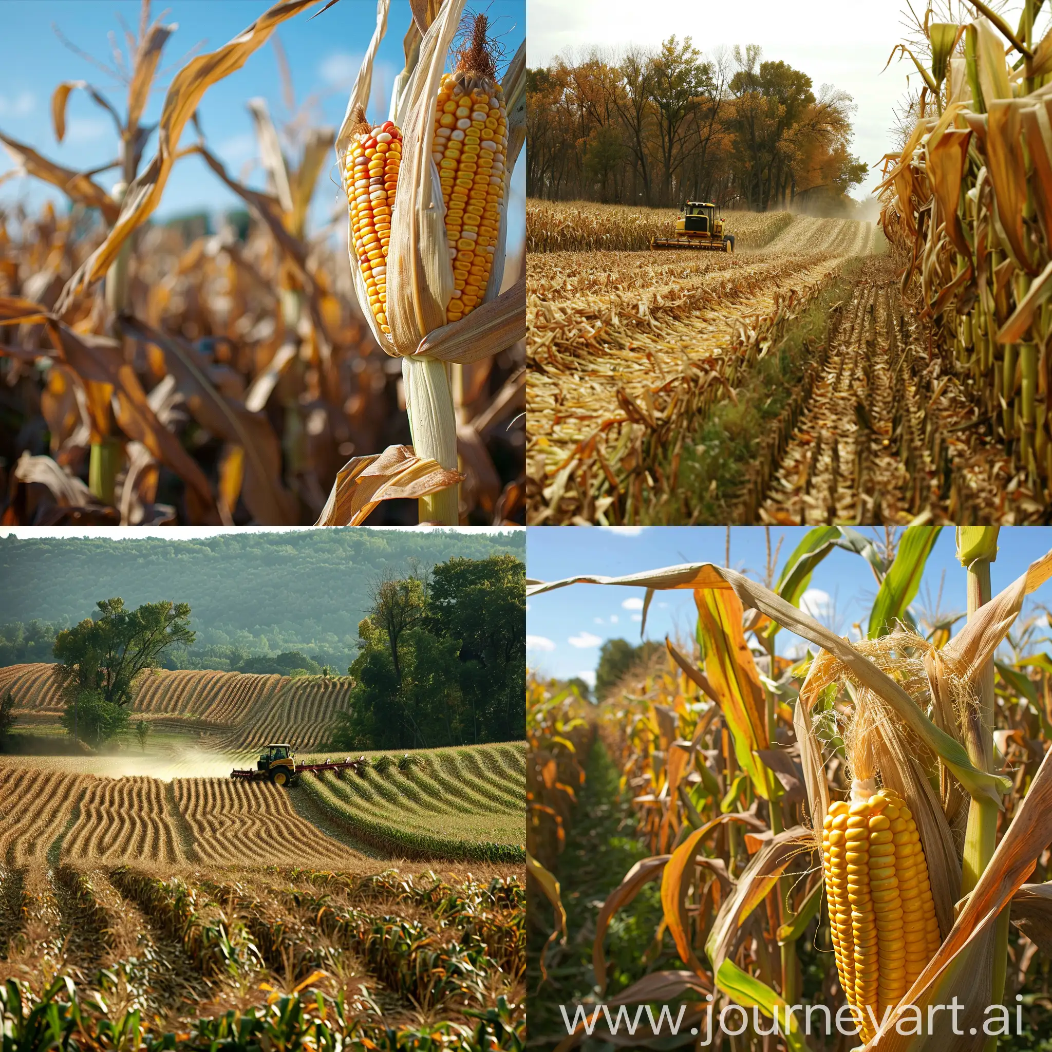 corn field with harvesting process