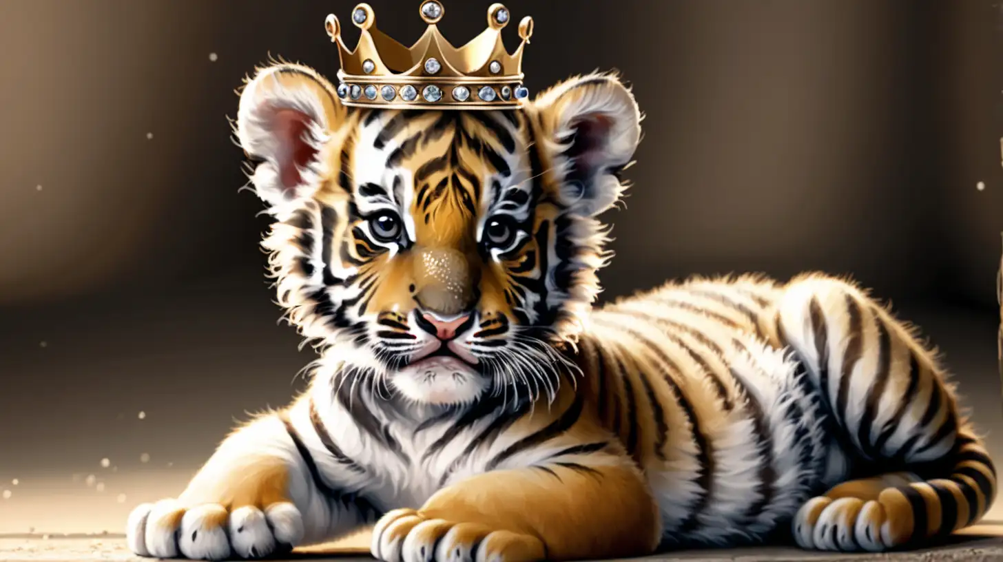 Un bébé tigre assis avec une couronne sur la tête