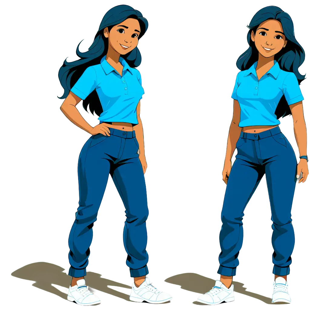 2d vector art, Simple an Indian School b Girl  in a Blue shirt and dark blue pant
