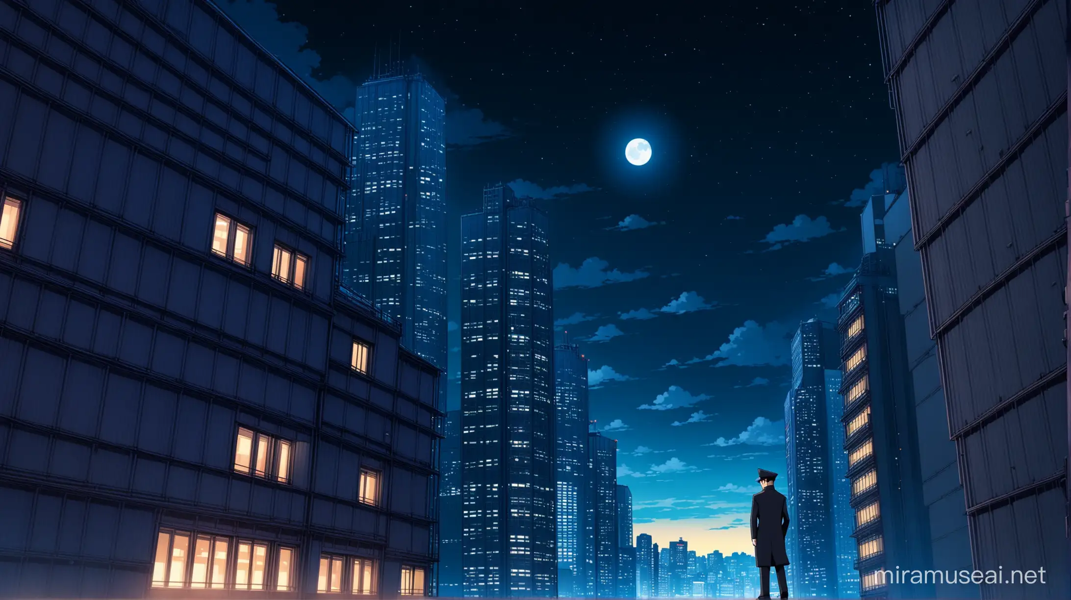 AnimeStyle Nighttime Espionage in Illuminated Cityscape