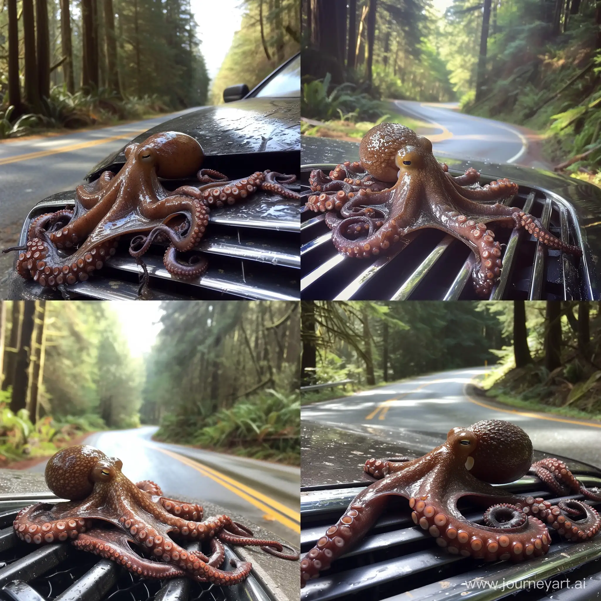 Octopus-Collision-Wet-Creature-on-Sedan-Grill-Route-101-State-Park
