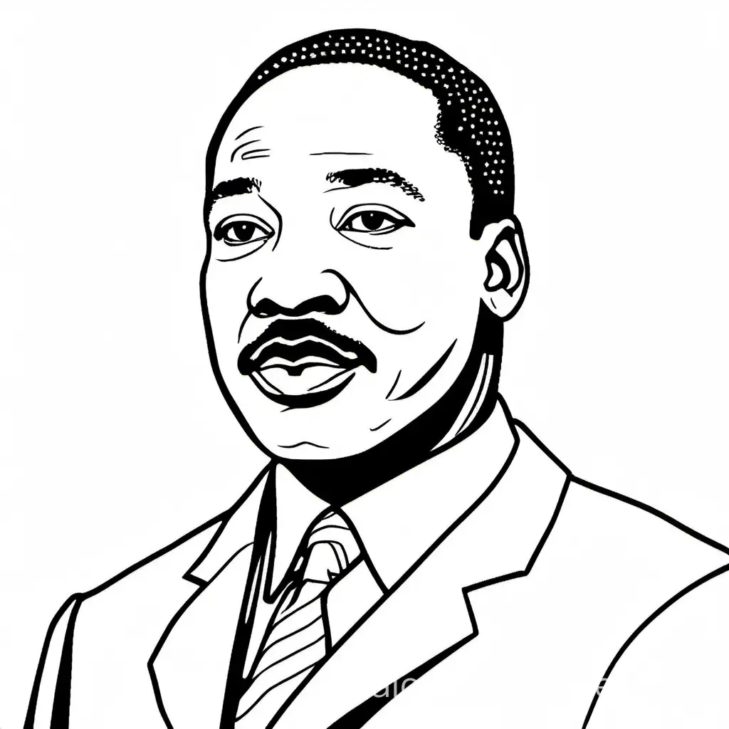Martin Luther King Jr, Coloring Page, black and white, line art, white background, Simplicity, Ample White Space. The background of the coloring page is plain white to make it easy for young children to color within the lines. The outlines of all the subjects are easy to distinguish, making it simple for kids to color without too much difficulty, Coloring Page, black and white, line art, white background, Simplicity, Ample White Space. The background of the coloring page is plain white to make it easy for young children to color within the lines. The outlines of all the subjects are easy to distinguish, making it simple for kids to color without too much difficulty
