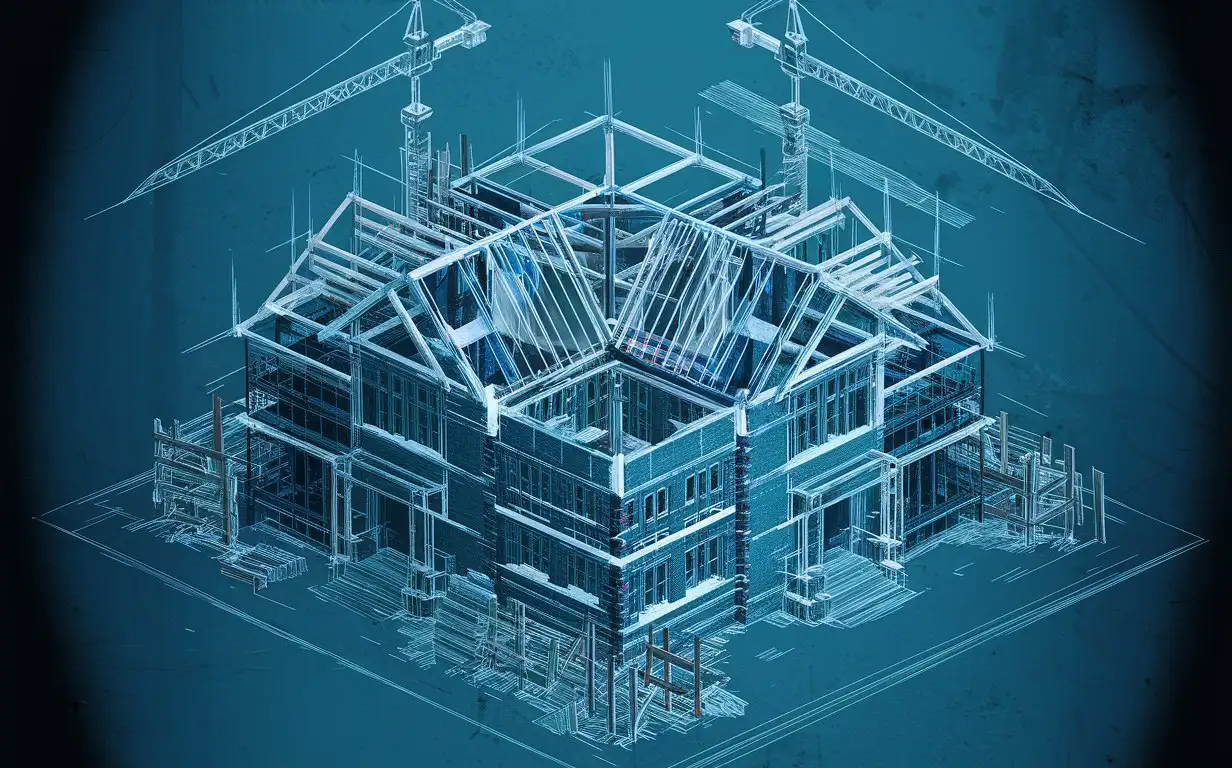 Isometric-Construction-Site-Sketch-with-Scaffolding-and-Cranes